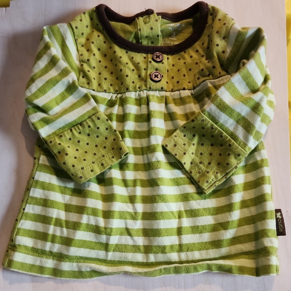 Carter's Green and Brown Long Sleeve Tee with Stripes